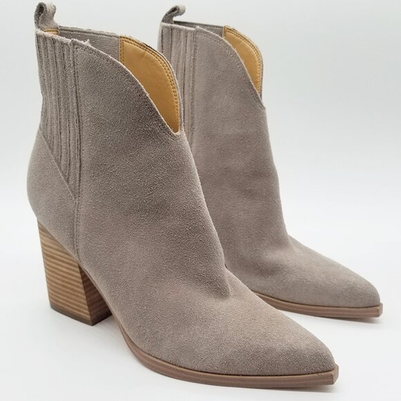 Marc Fisher Ommie Pointed Toe Boots 9M Pull On Block Heel Western Suede Leather - Picture 2 of 16